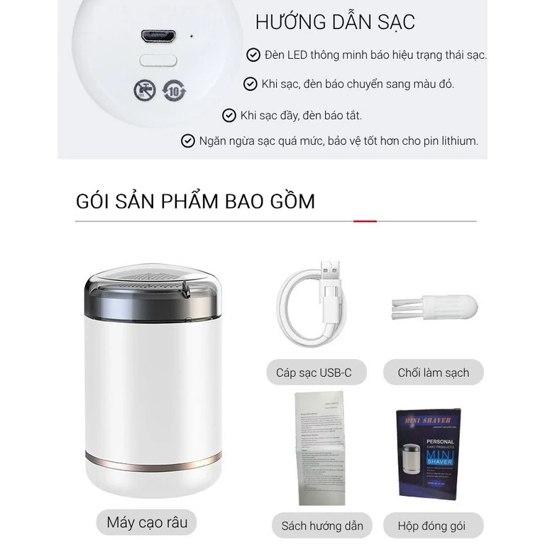 Máy Cạo Râu Mini Loại Xịn SH-588 - Pin sạc, lưỡi 3 cạnh cạo sạch không rít